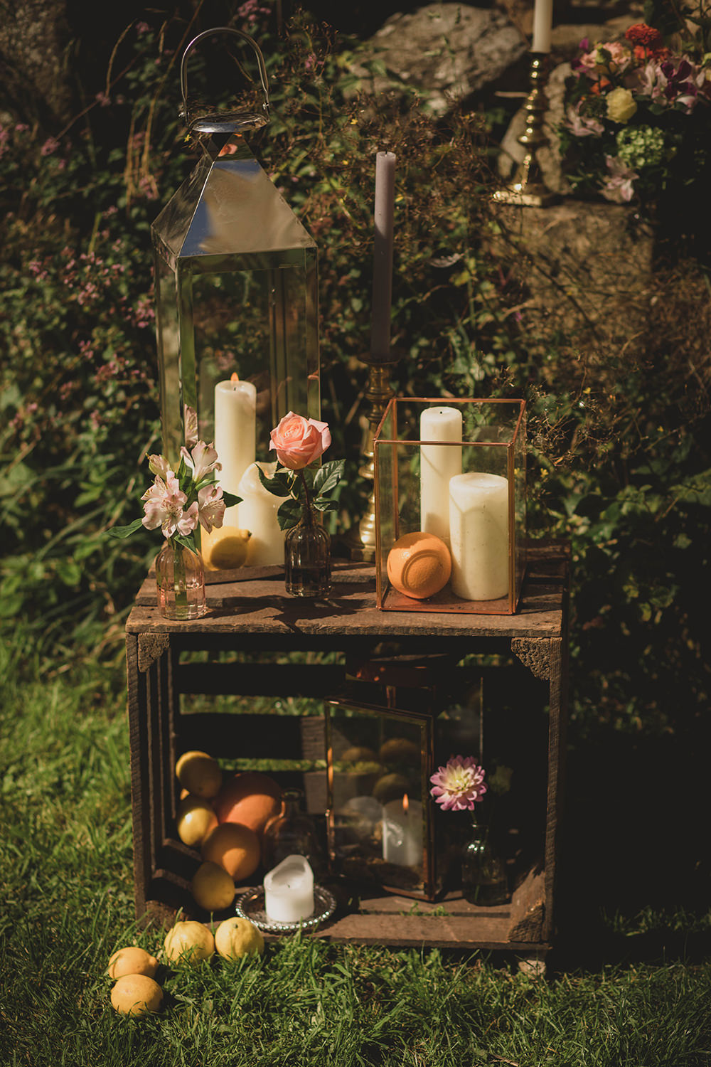 Jervaulx Abbey Wedding Ideas Laura Adams Photography Wooden Crate Decor Flowers Candles