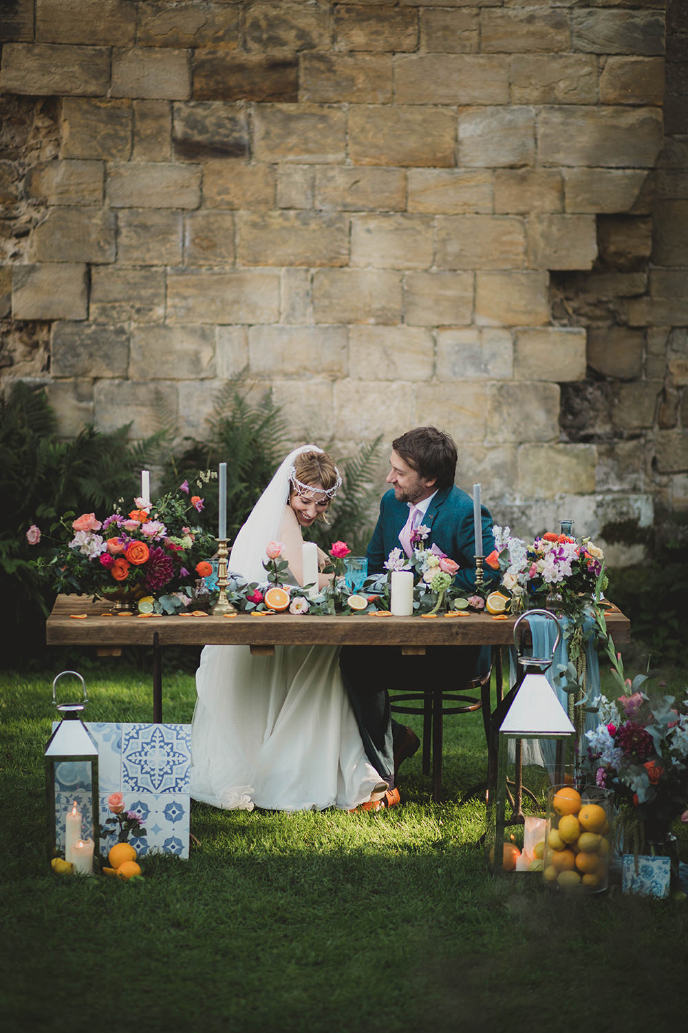 Jervaulx Abbey Wedding Ideas Laura Adams Photography Table Tablescape Decor Colourful Flowers Candles