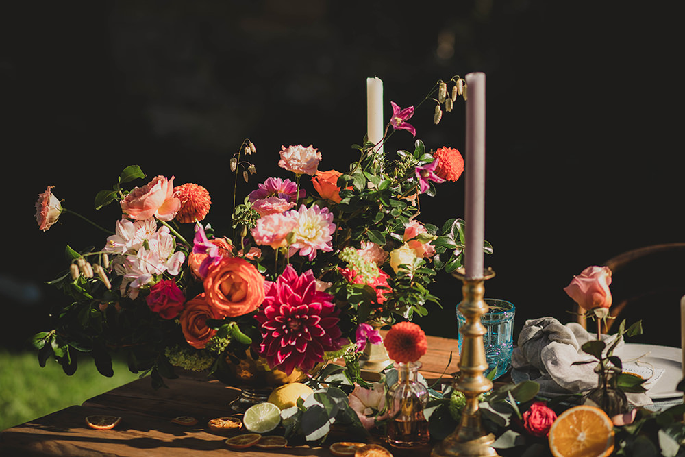 Jervaulx Abbey Wedding Ideas Laura Adams Photography Table Tablescape Decor Colourful Flowers Candles