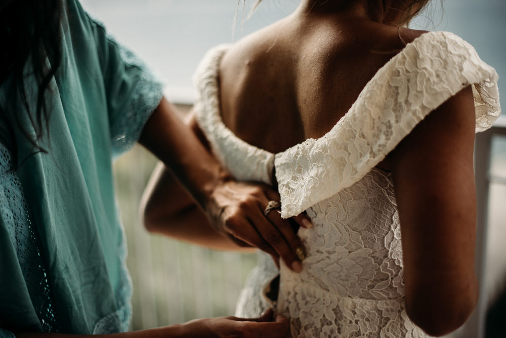 Dress Gown Bride Bridal Lace Plunge Reformation Lake Garda Wedding Argentieri Anthony Photography