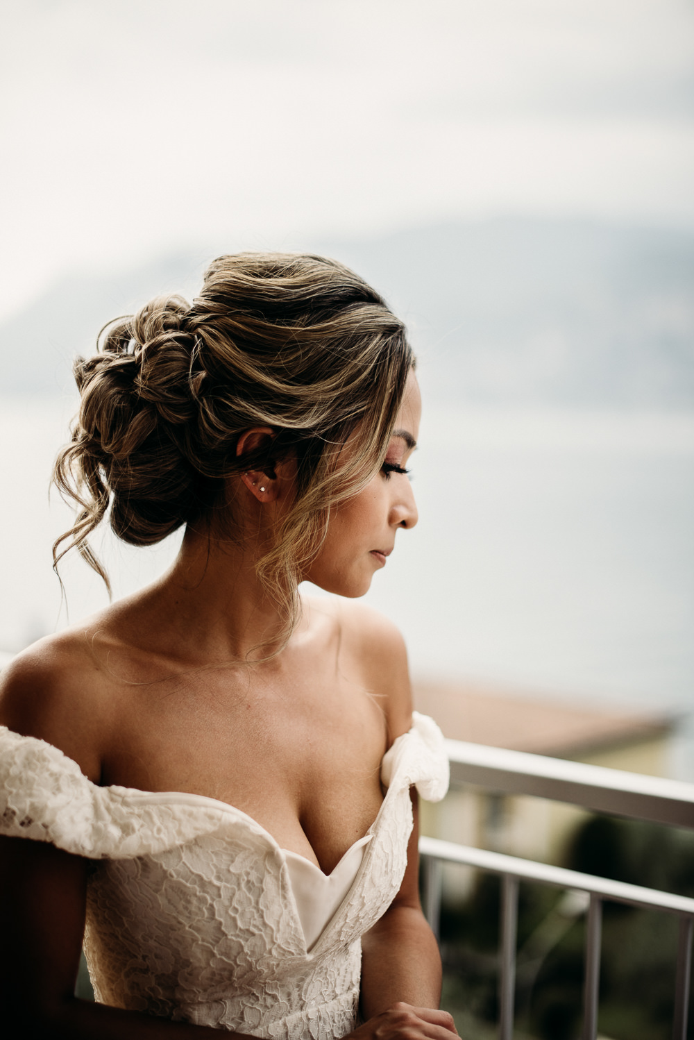 Dress Gown Bride Bridal Lace Plunge Reformation Lake Garda Wedding Argentieri Anthony Photography