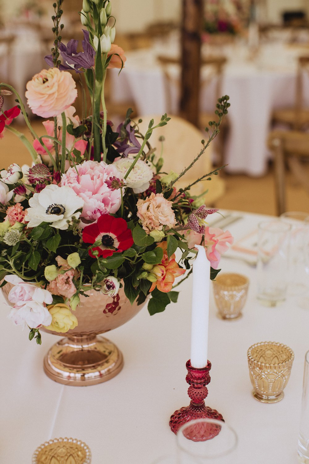 Table Centrepiece Flowers Decor Urn Candle Marquee Wedding Wales Fox & Bear Photography