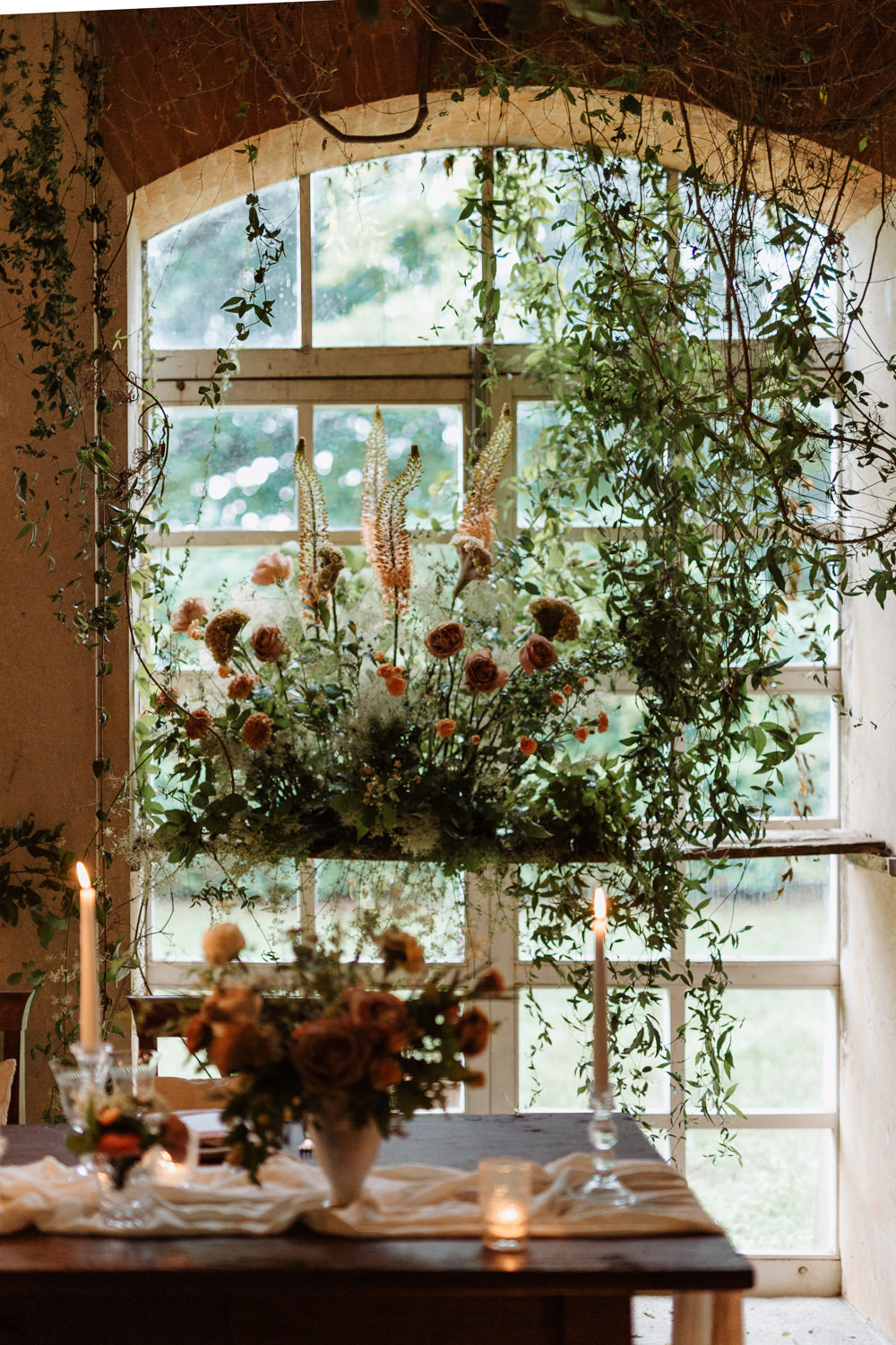 Greenhouse Decor Candles Table Tablescape Decor Peach Wild Flowers Greenery Natural Wedding Ideas Frame Of Love