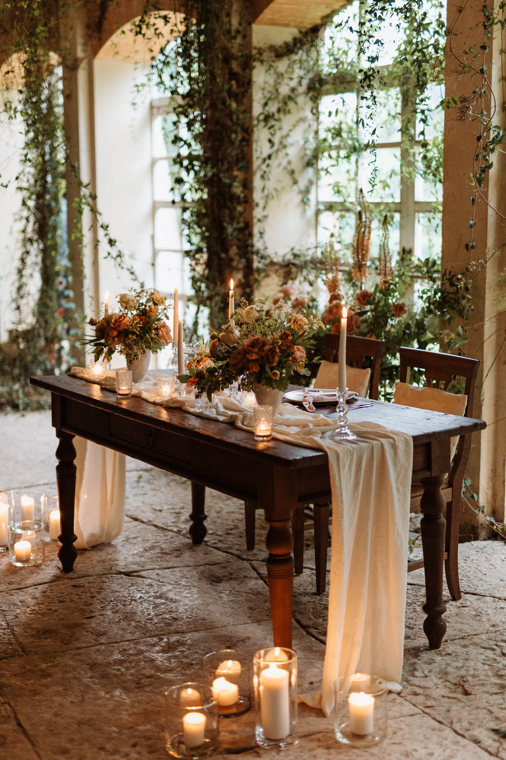 Greenhouse Decor Candles Table Tablescape Decor Peach Wild Flowers Greenery Natural Wedding Ideas Frame Of Love