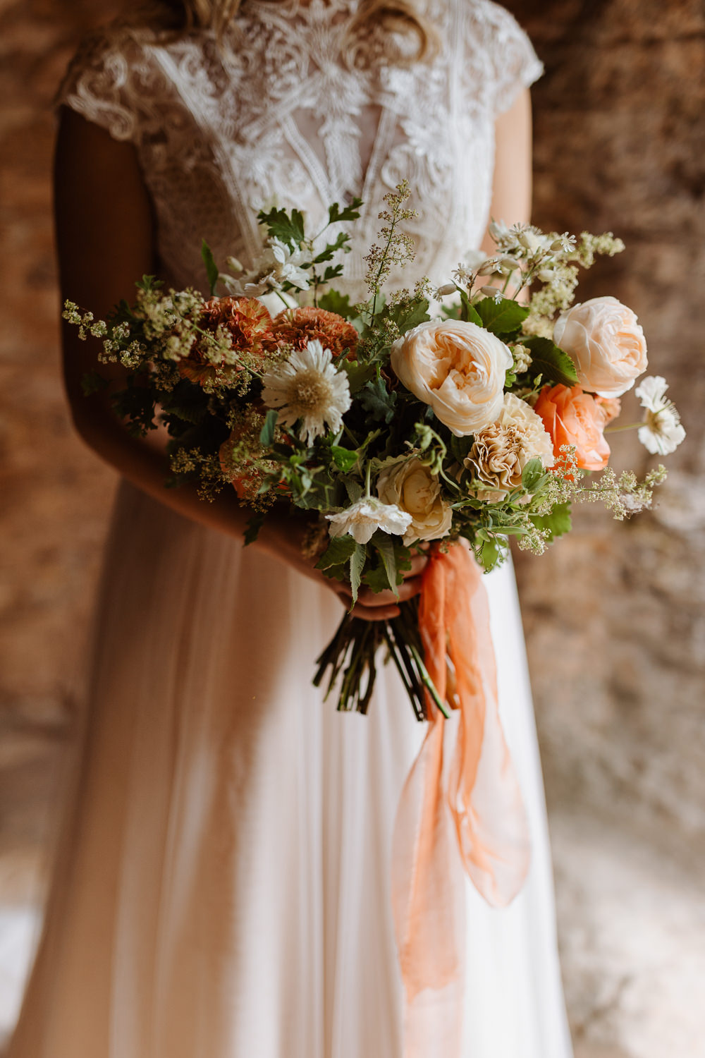 Bouquet Flowers Bride Bridal Peach Rose Greenery Ribbon Natural Wedding Ideas Frame Of Love