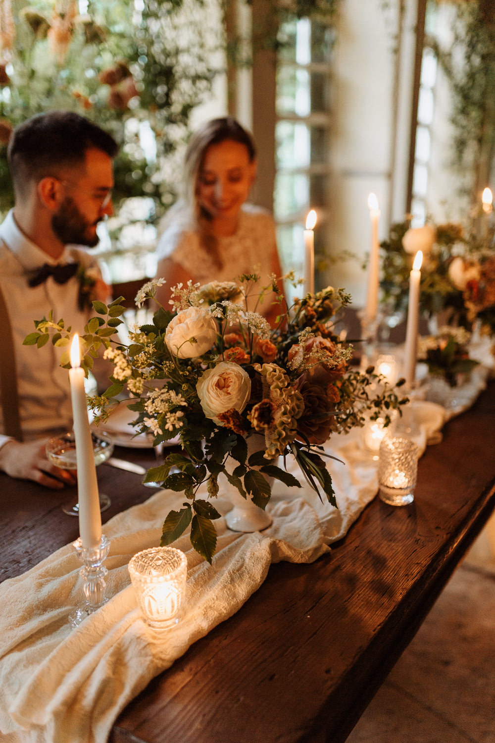Greenhouse Decor Candles Table Tablescape Decor Peach Wild Flowers Greenery Natural Wedding Ideas Frame Of Love