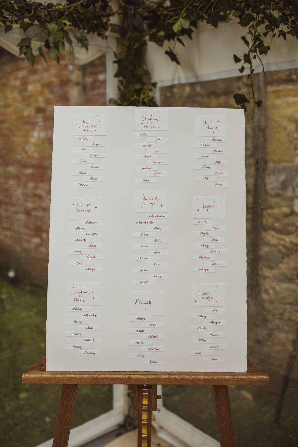 Table Plan Seating Chart Calligraphy Newburgh Priory Wedding Neil Jackson Photographic