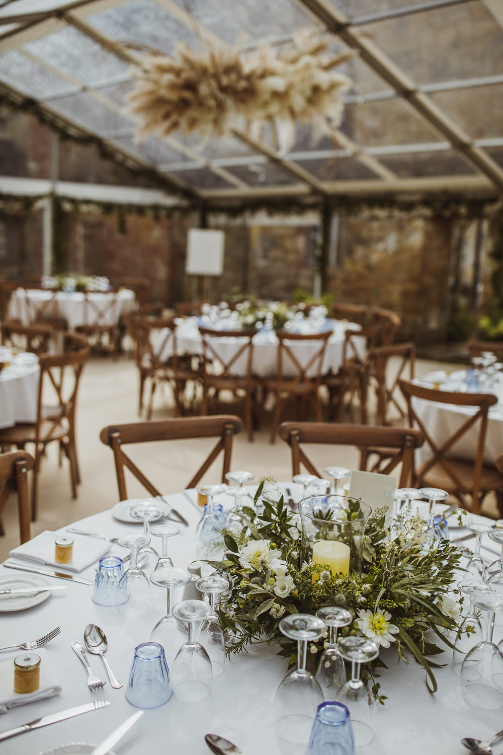 Clear Marquee Pampas Grass Flowers Hoop Decor Newburgh Priory Wedding Neil Jackson Photographic