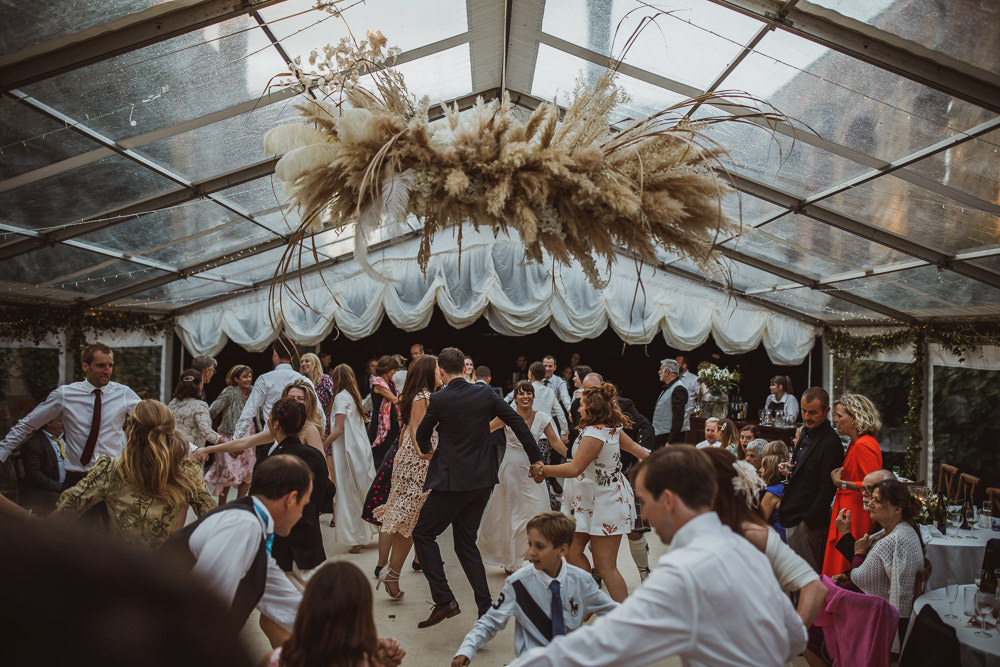 Clear Marquee Pampas Grass Flowers Cloud Hoop Decor Newburgh Priory Wedding Neil Jackson Photographic