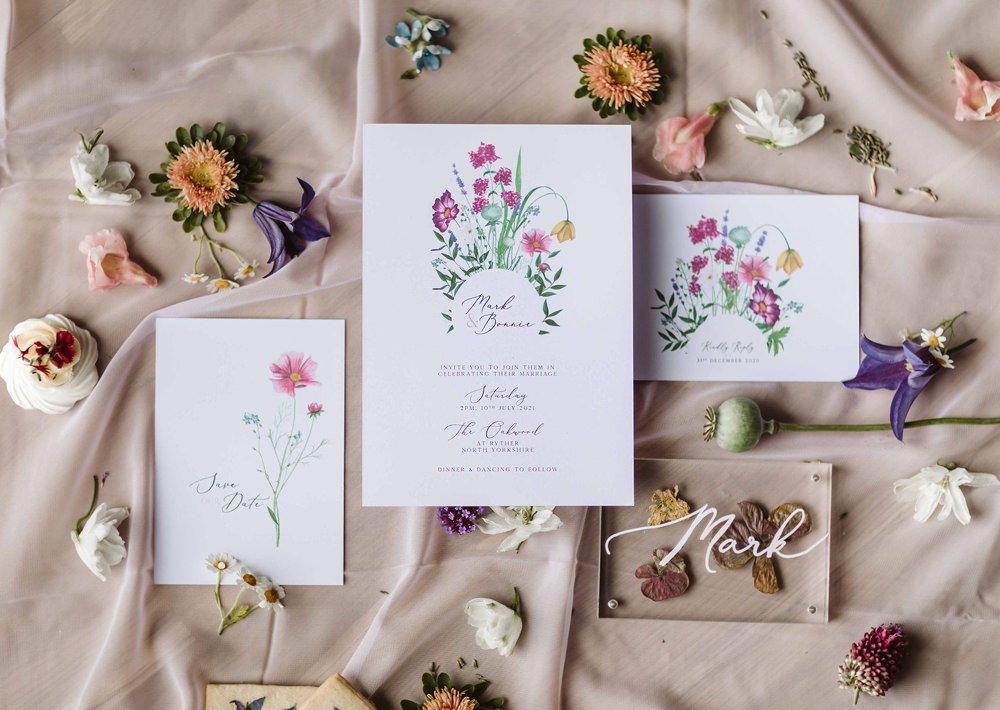 Floral Stationery Invite Invitation Oakwood at Ryther Wedding Freya Raby