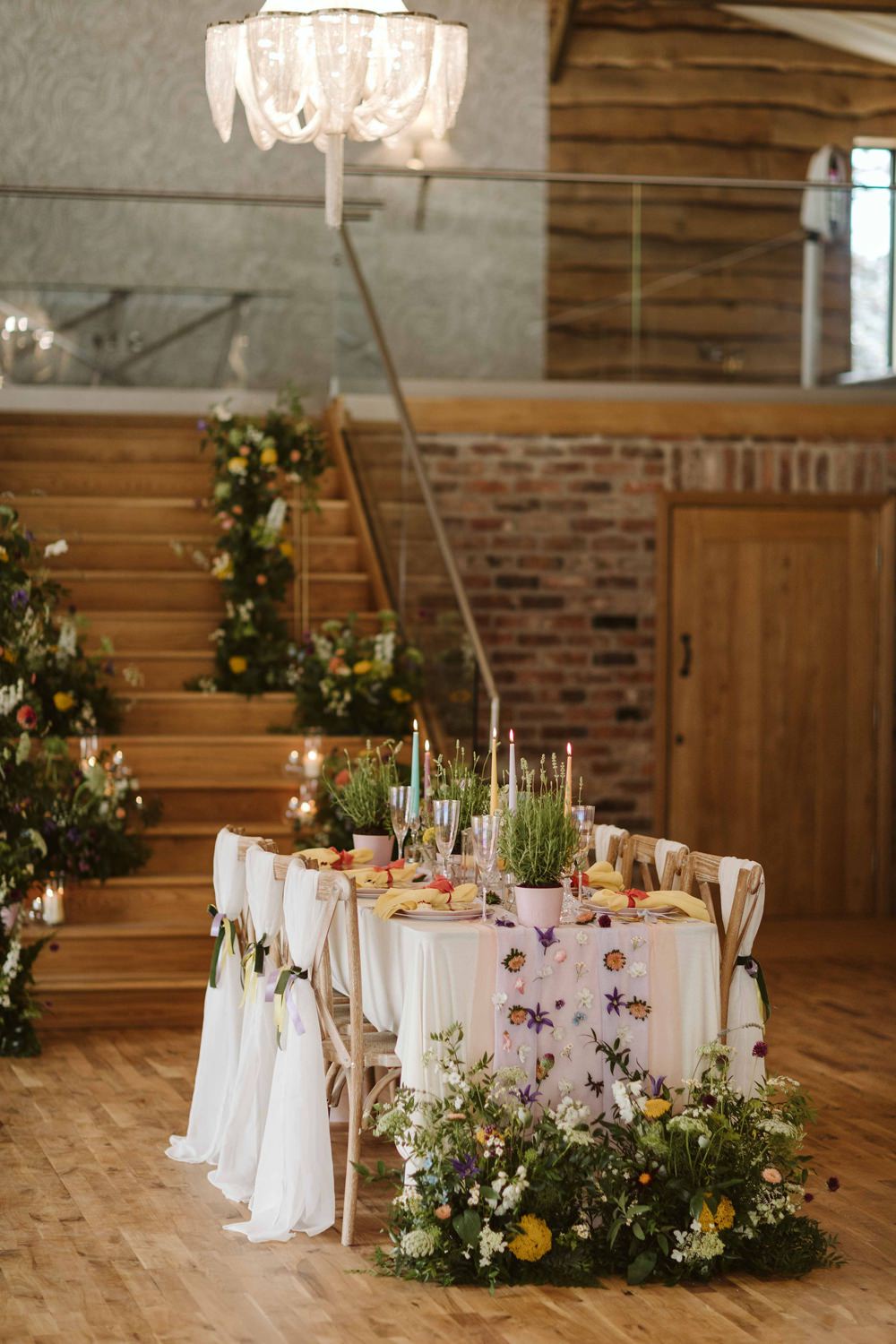 Table Decor Tablescape Candles Flowers Meadow Wild Flowers Pretty Oakwood at Ryther Wedding Freya Raby