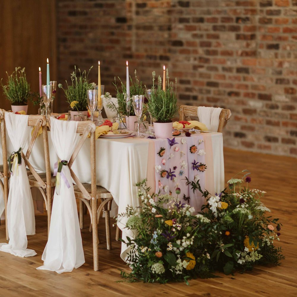 Table Decor Tablescape Candles Flowers Meadow Wild Flowers Pretty Oakwood at Ryther Wedding Freya Raby
