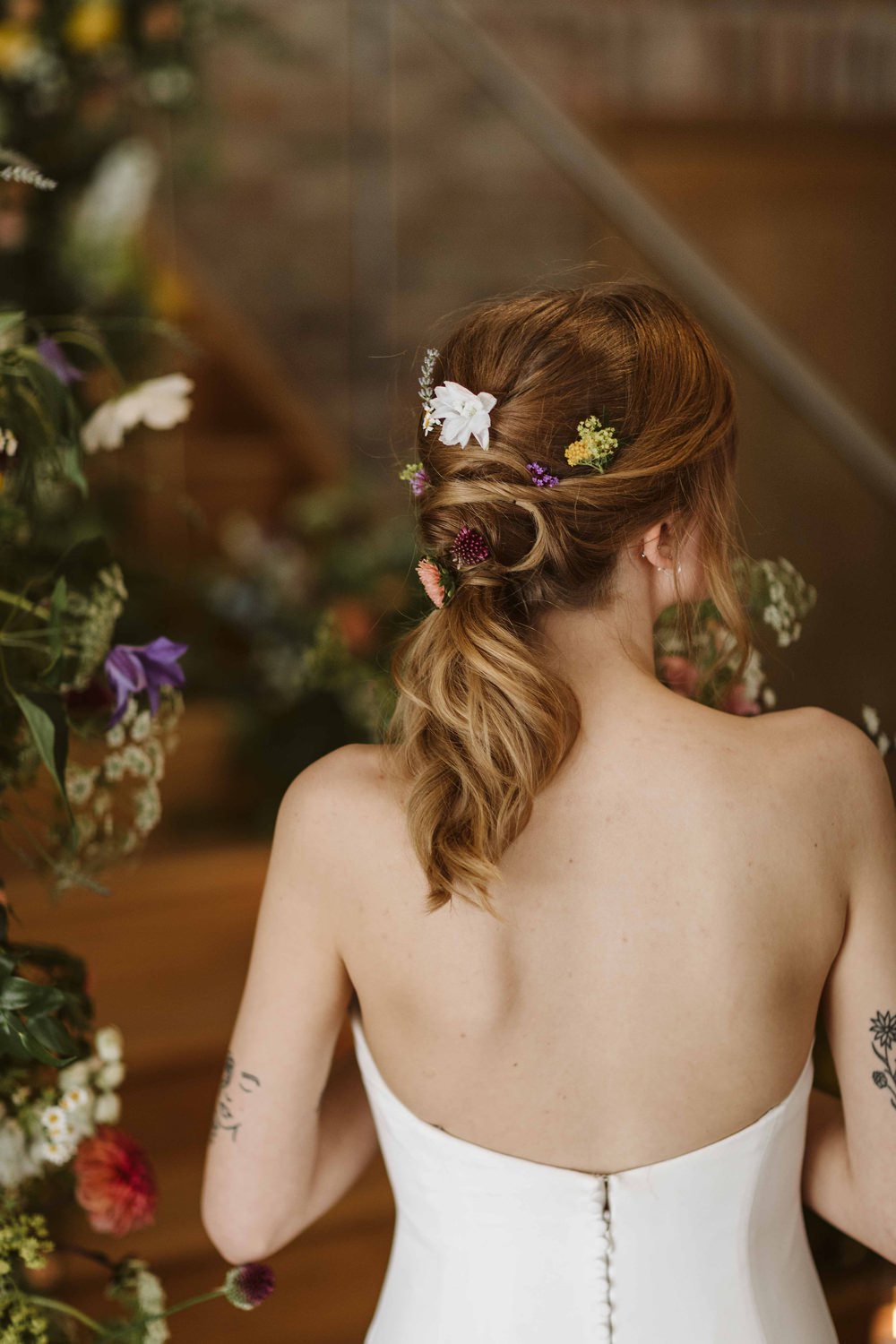 Hair Style Up Do Ponytail Bride Bridal Flowers Oakwood at Ryther Wedding Freya Raby