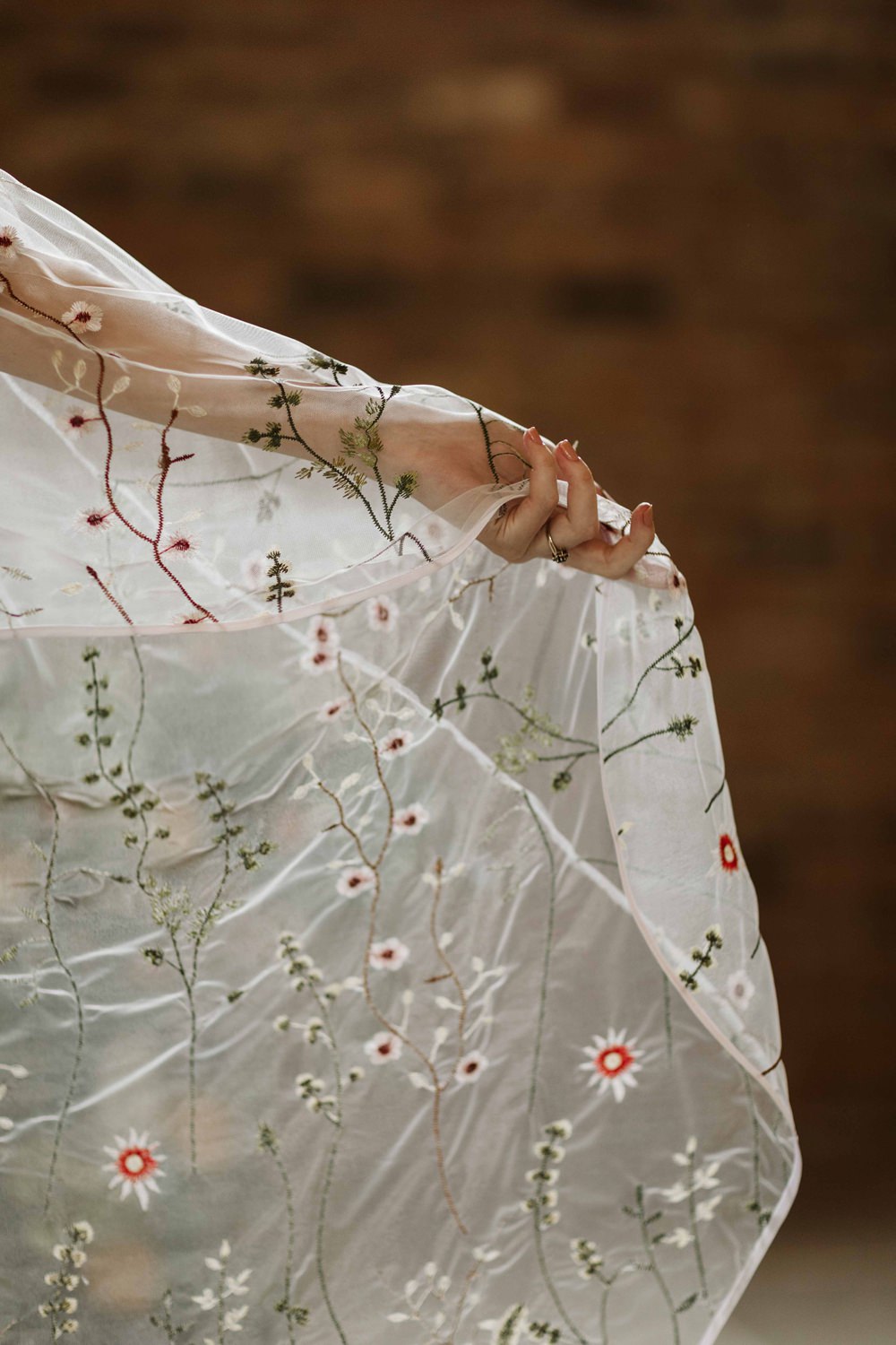 Floral Embroidered Veil Oakwood at Ryther Wedding Freya Raby