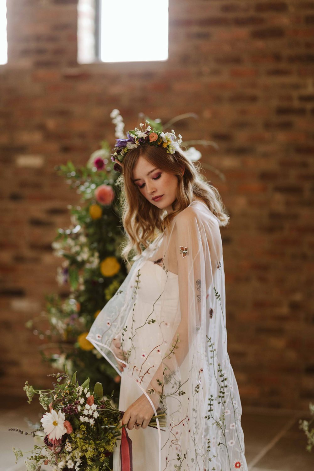 Floral Embroidered Veil Oakwood at Ryther Wedding Freya Raby