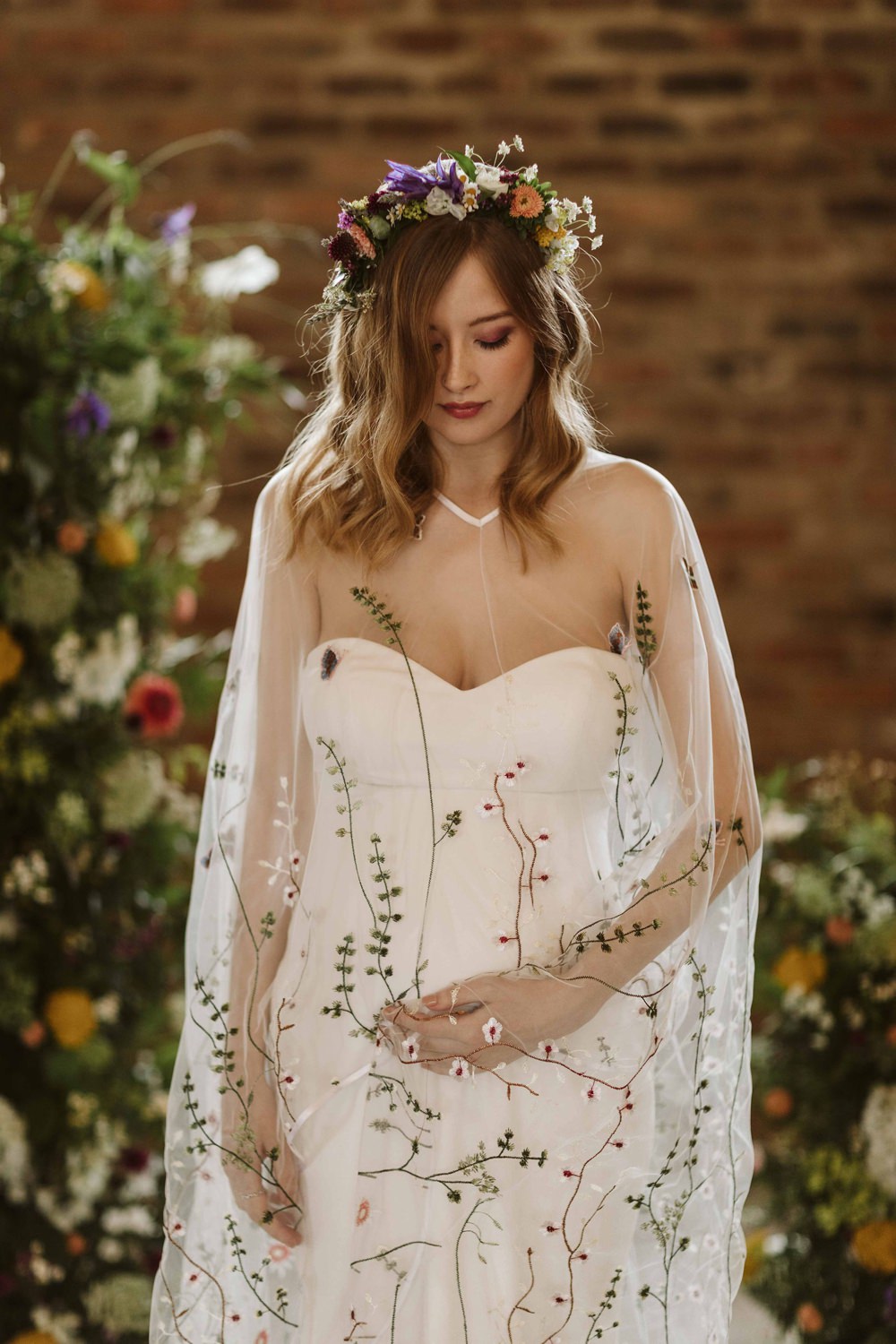 Floral Embroidered Veil Oakwood at Ryther Wedding Freya Raby
