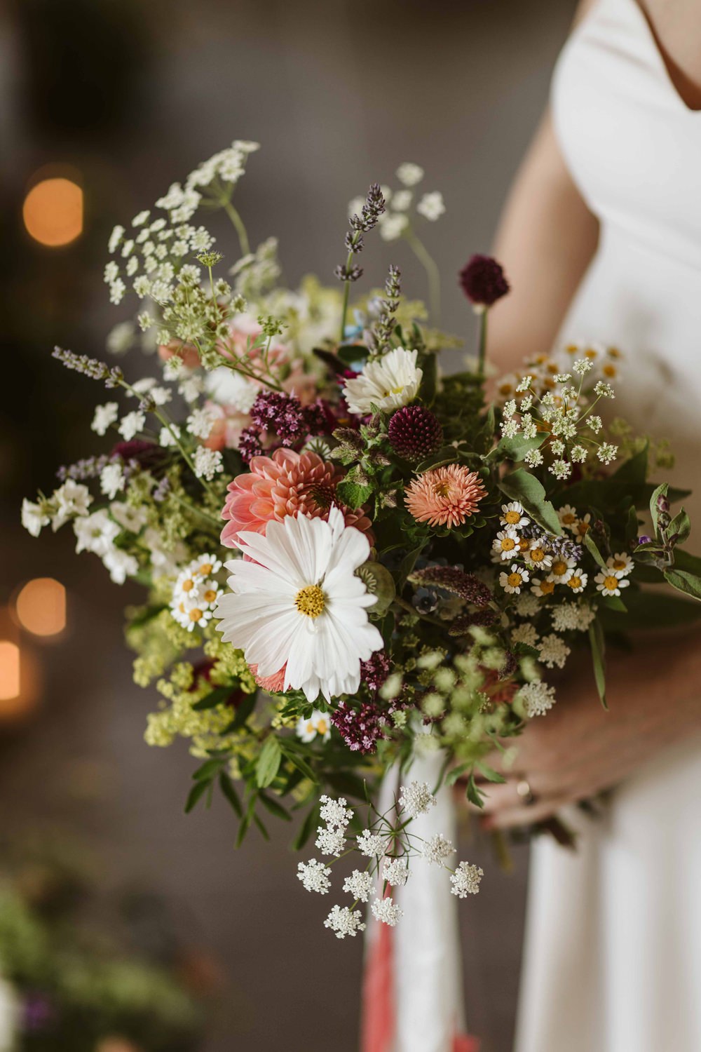 Bouquet Flowers Bride Bridal Wild Meadow Dahlia Oakwood at Ryther Wedding Freya Raby