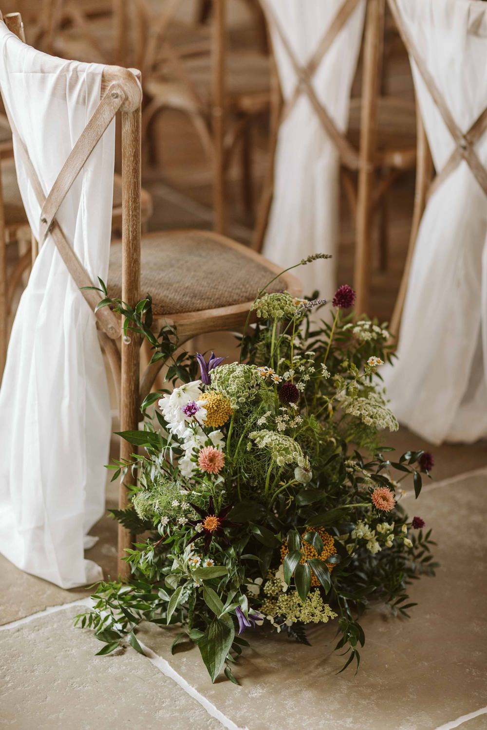 Pew End Flowers Aisle Ceremony Oakwood at Ryther Wedding Freya Raby