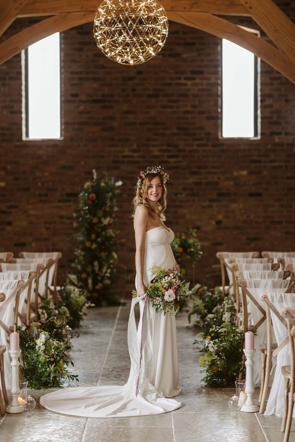 Dress Gown Bride Bridal Strapless Puddle Train Oakwood at Ryther Wedding Freya Raby