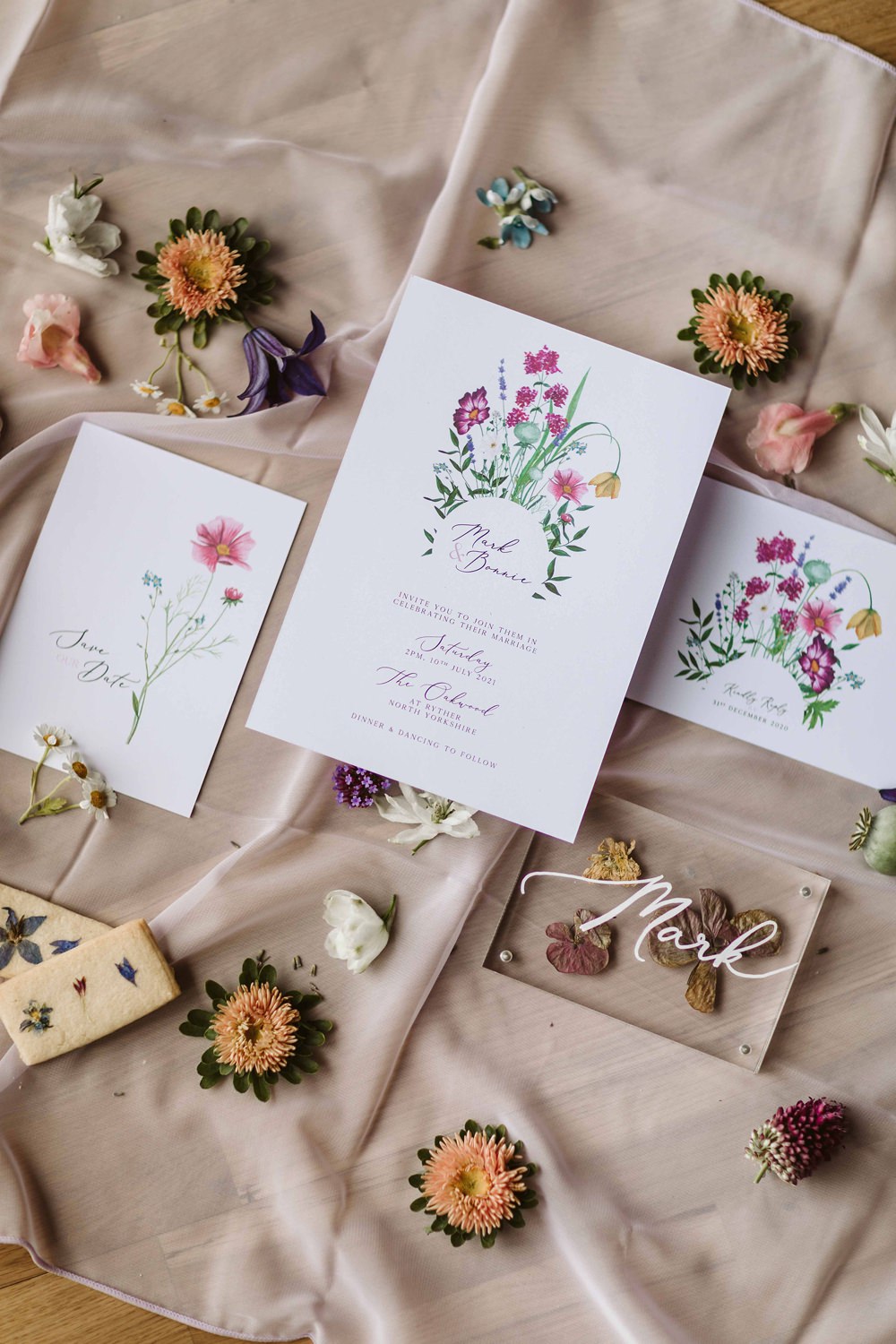 Floral Stationery Invite Invitation Oakwood at Ryther Wedding Freya Raby