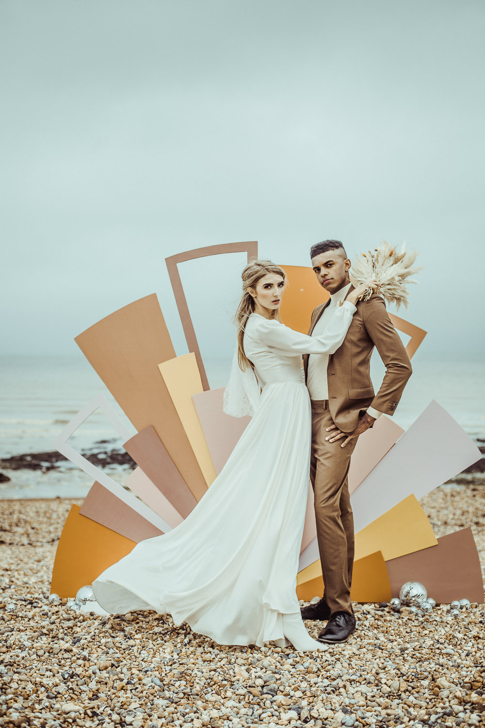 Rust Wedding Inspiration Golden Hare Wedding Photography Retro 1970s Backdrop Art Painted Shapes