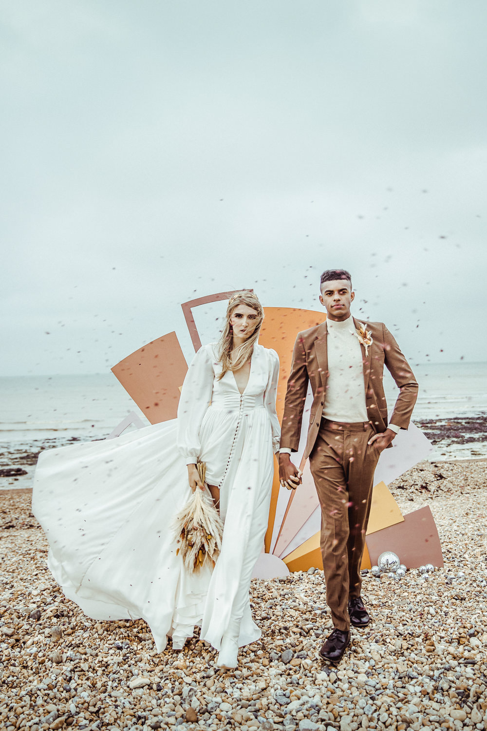 Rust Wedding Inspiration Golden Hare Wedding Photography Retro 1970s Backdrop Art Painted Shapes