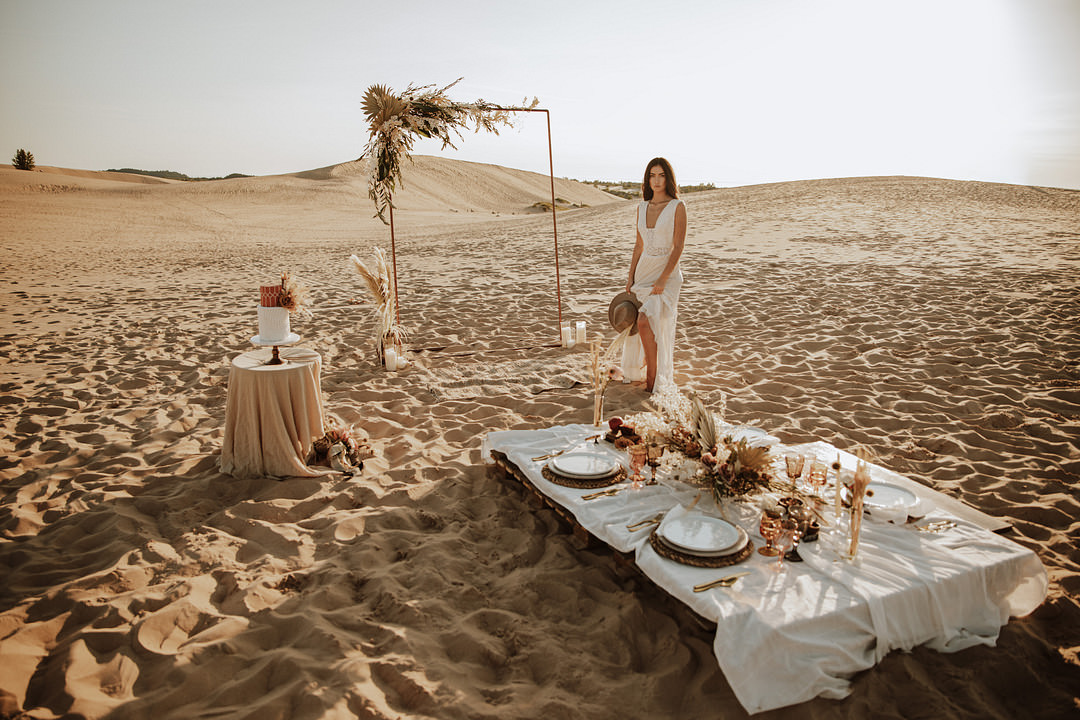 Table Tablescape Dried Flowers Boho Candles Rust Orange Sand Dunes Wedding Photos By Gayle