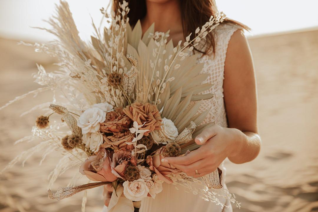 Bouquet Flowers Bride Bridal Dried Flowers Grass Palm Sand Dunes Wedding Photos By Gayle
