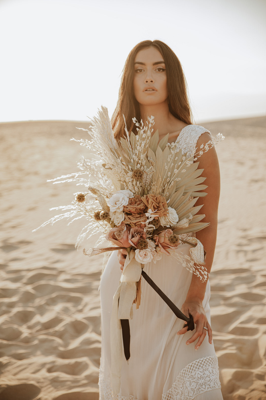 Bouquet Flowers Bride Bridal Dried Flowers Grass Palm Sand Dunes Wedding Photos By Gayle