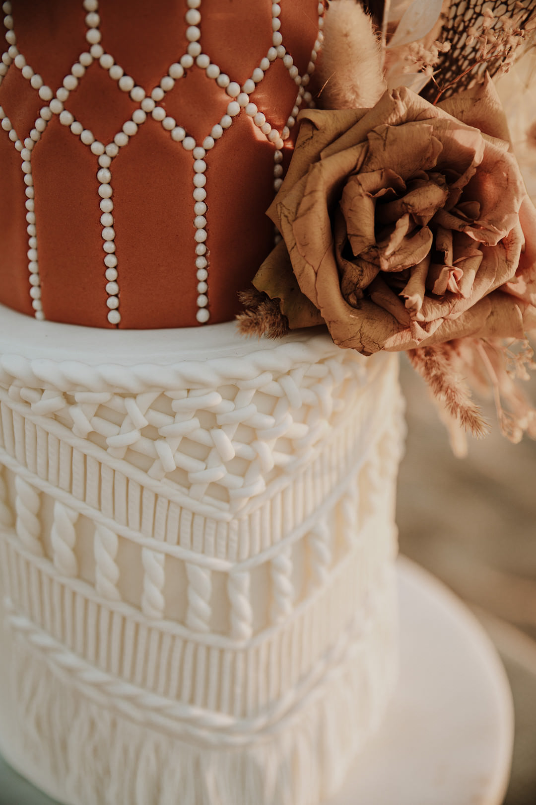 Cake Macrame Boho Rust Orange Dried Flowers Sand Dunes Wedding Photos By Gayle