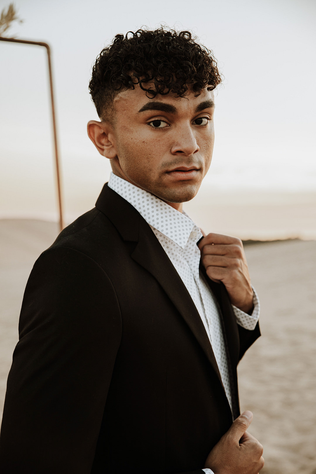 Groom Suit Open Collar Shirt Sand Dunes Wedding Photos By Gayle