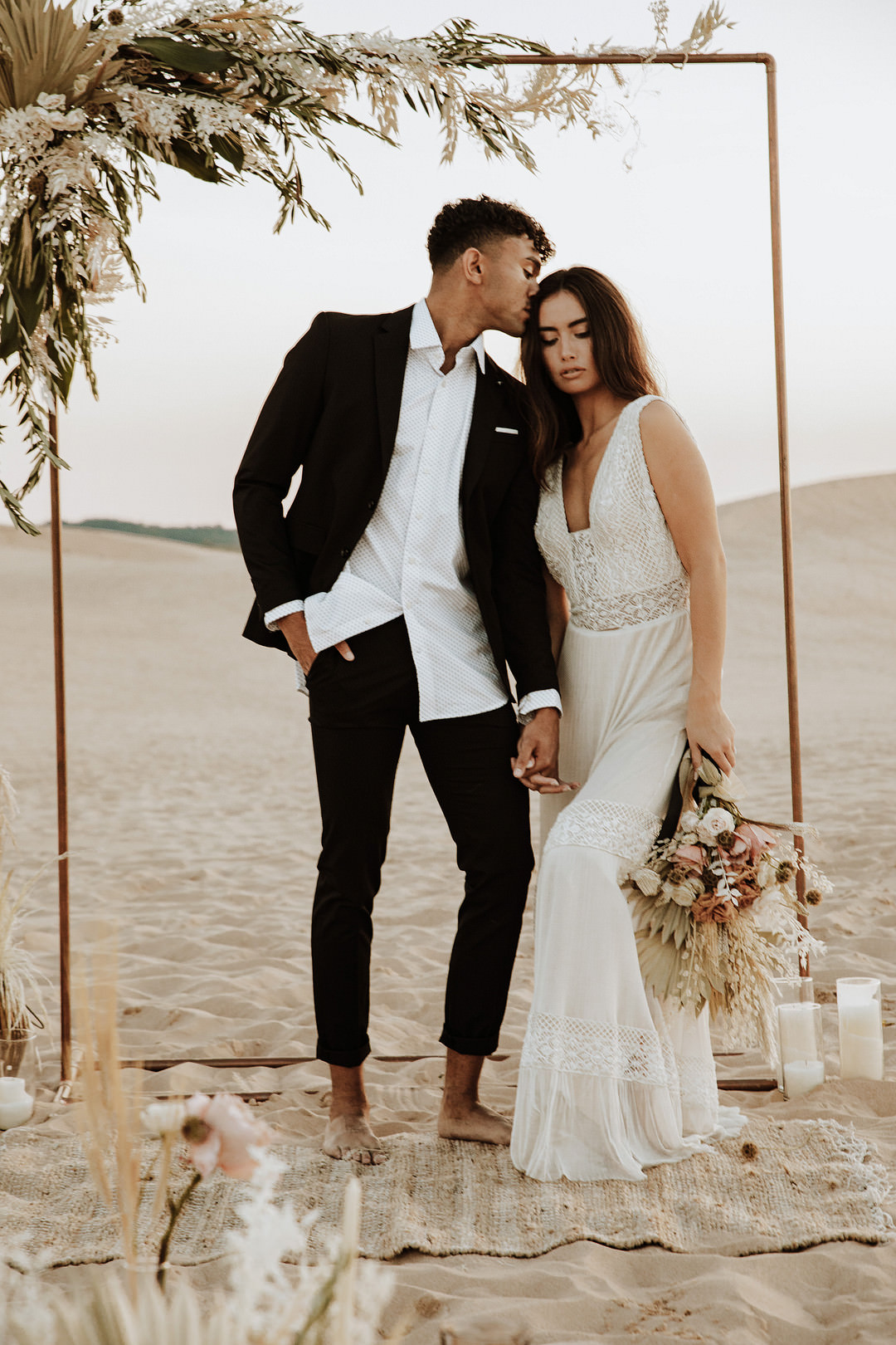 Sand Dunes Wedding Photos By Gayle Flower Arch Metal Dried Grasses