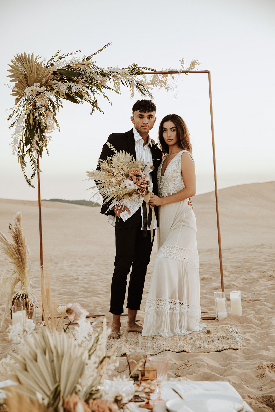 Sand Dunes Wedding Photos By Gayle Flower Arch Metal Dried Grasses