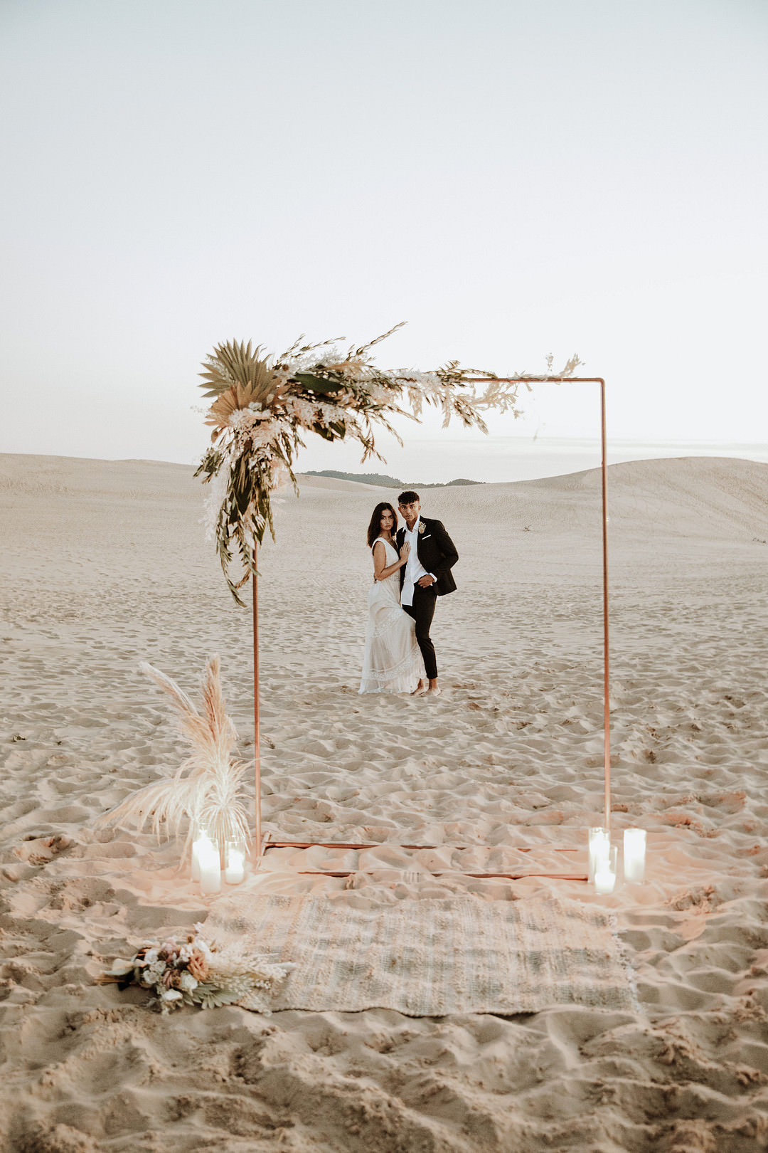 Sand Dunes Wedding Photos By Gayle Flower Arch Metal Dried Grasses