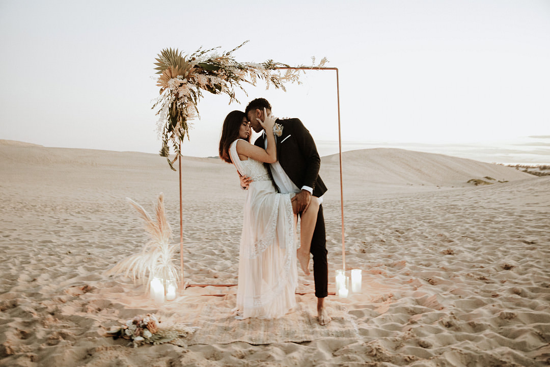 Sand Dunes Wedding Photos By Gayle Flower Arch Metal Dried Grasses