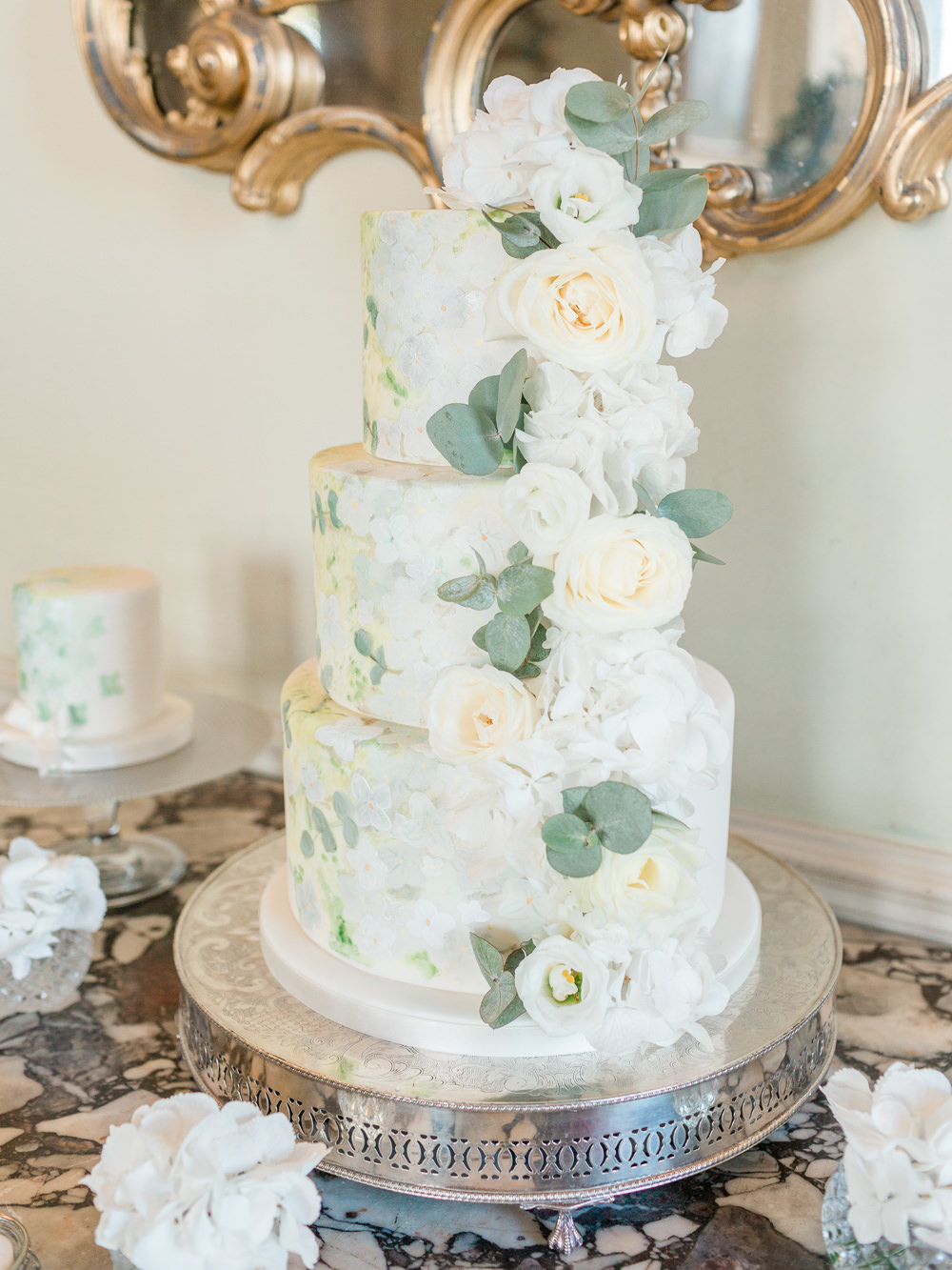 Foliage Greenery Cake Tall Flowers Floral Stately Home Wedding Whitney Lloyd Photography