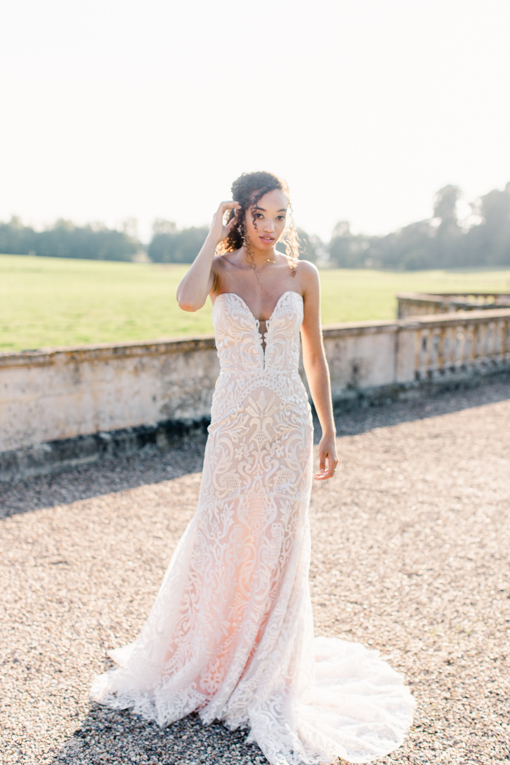 Dress Gown Bride Bridal Bride Bridal Hair Make Up Lace Sweetheart Strapless Stately Home Wedding Whitney Lloyd Photography