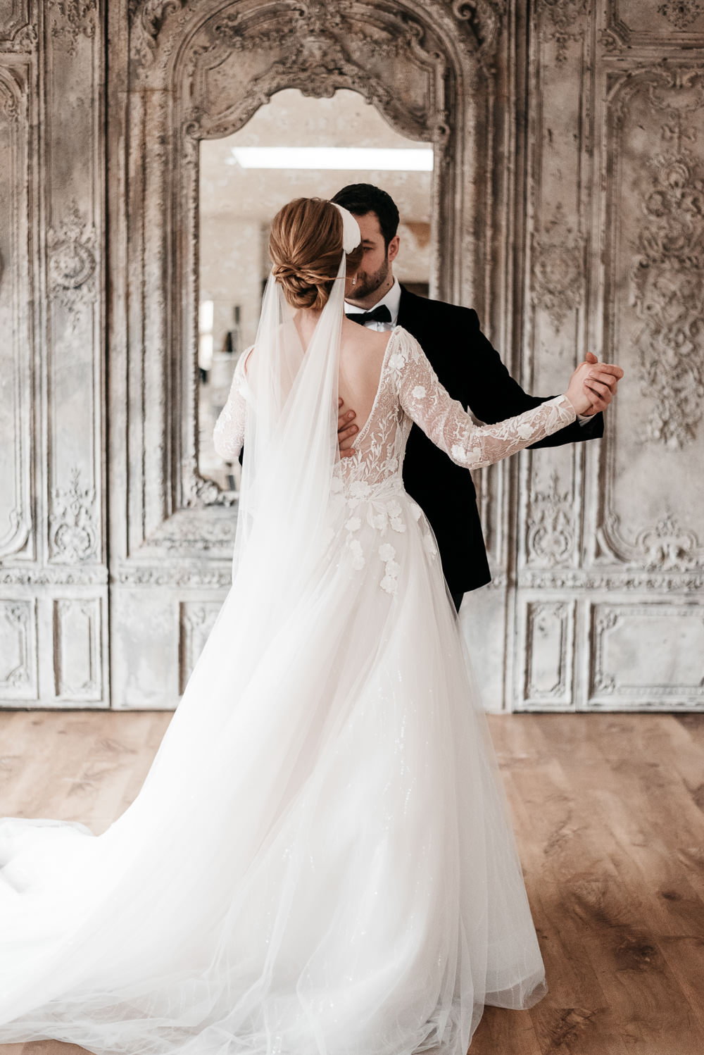 Dress Gown Bride Bridal Sparkly Train Long Sleeves Swan Lake Wedding Ideas Salsabil Morrison