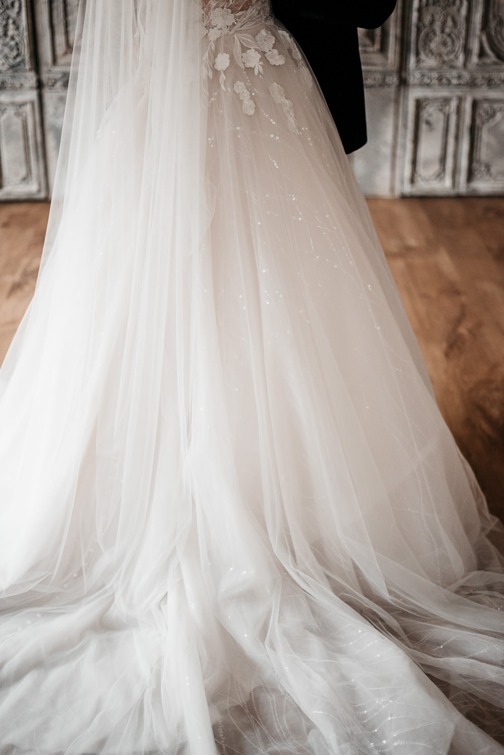Dress Gown Bride Bridal Sparkly Train Long Sleeves Swan Lake Wedding Ideas Salsabil Morrison