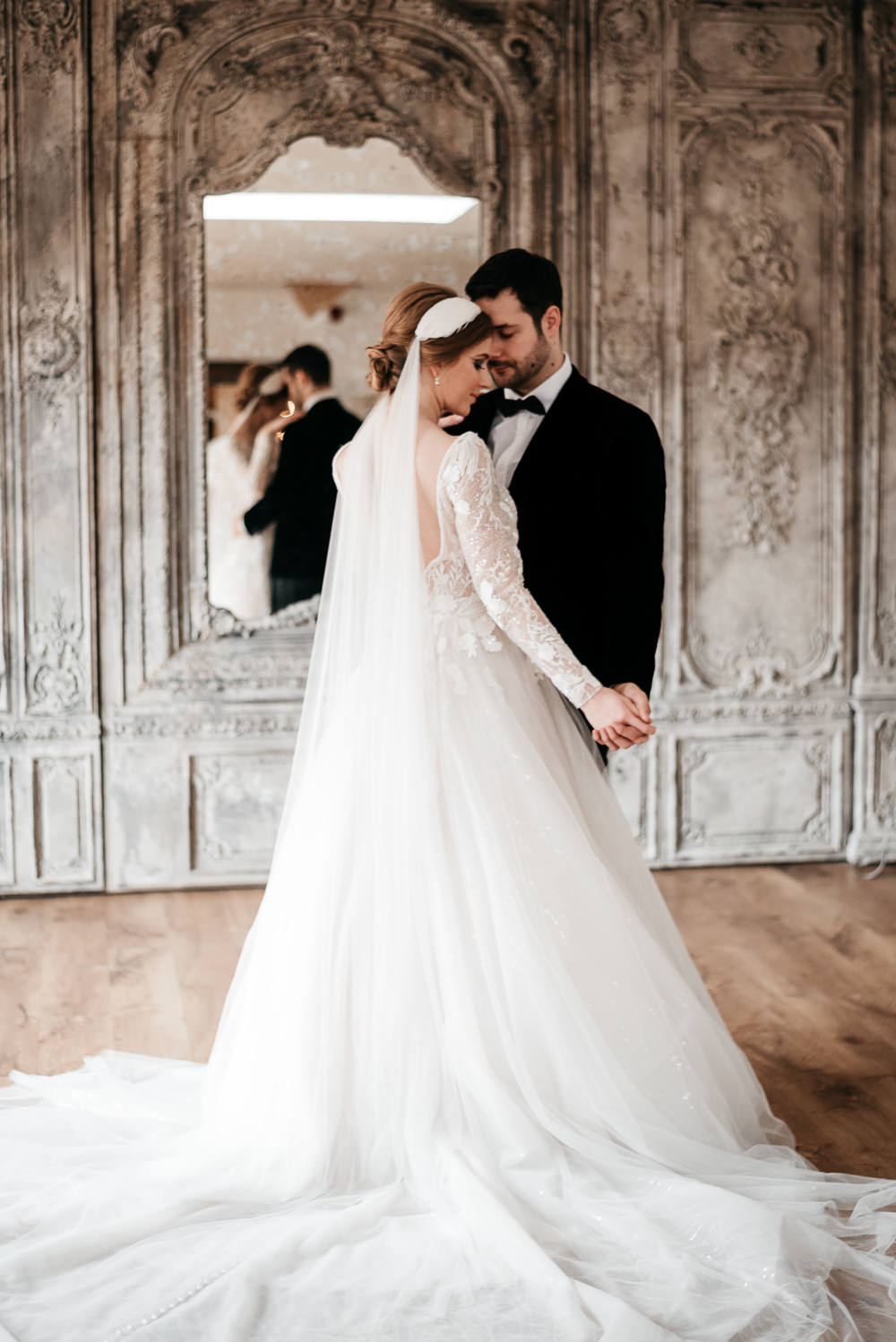 Dress Gown Bride Bridal Sparkly Train Long Sleeves Swan Lake Wedding Ideas Salsabil Morrison