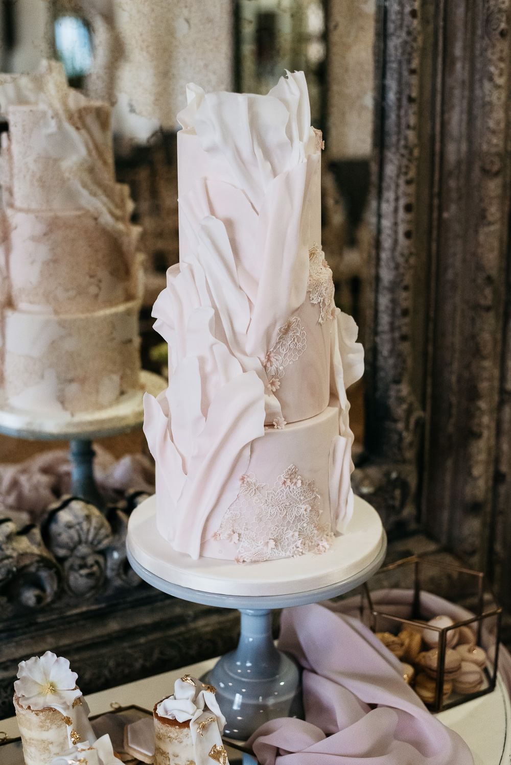 Opulent Cake Swirls Ruffles Swan Lake Wedding Ideas Salsabil Morrison