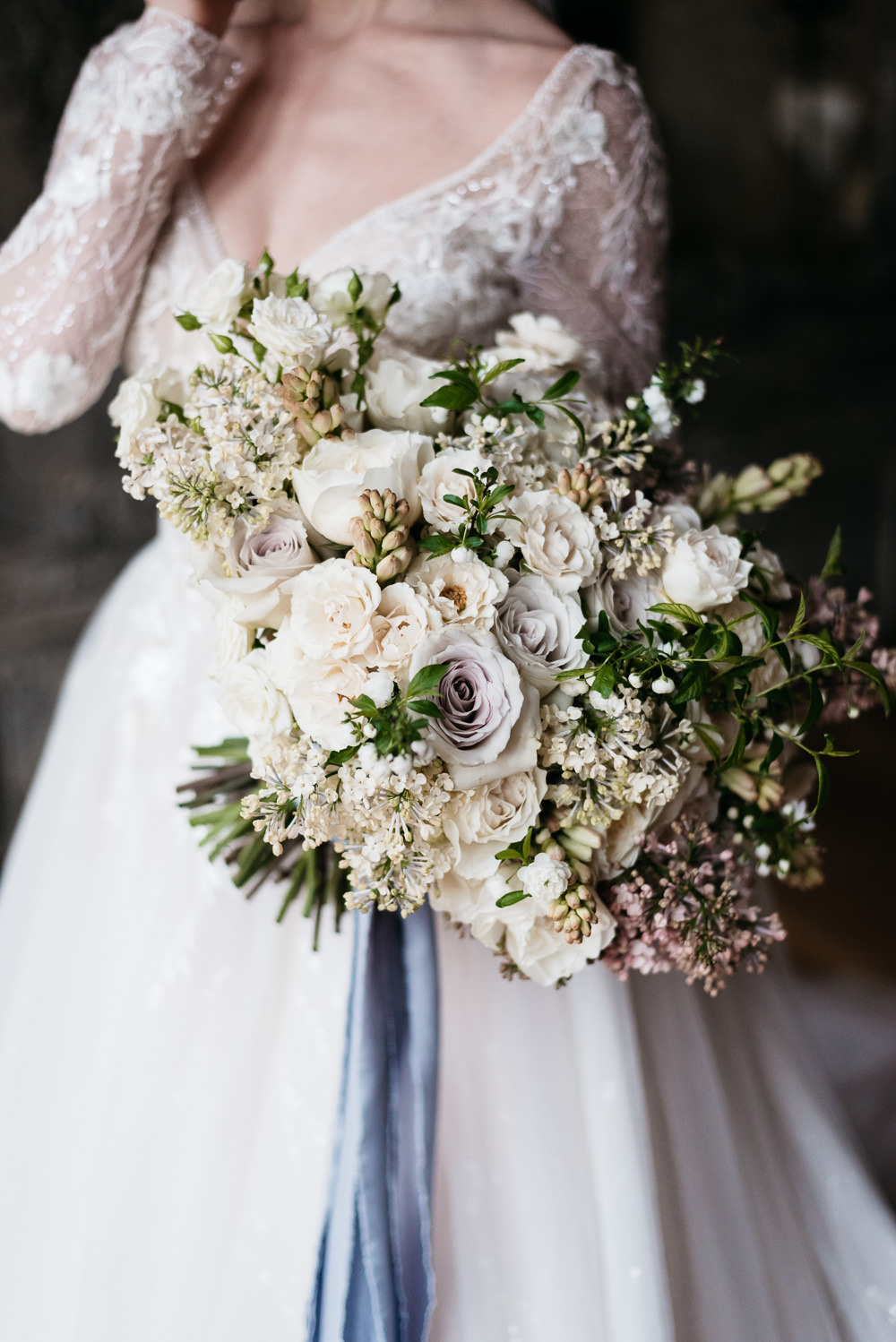 Bouquet Flowers Bride Bridal Rose Tuberose Lilac Blossom White Ribbons Swan Lake Wedding Ideas Salsabil Morrison