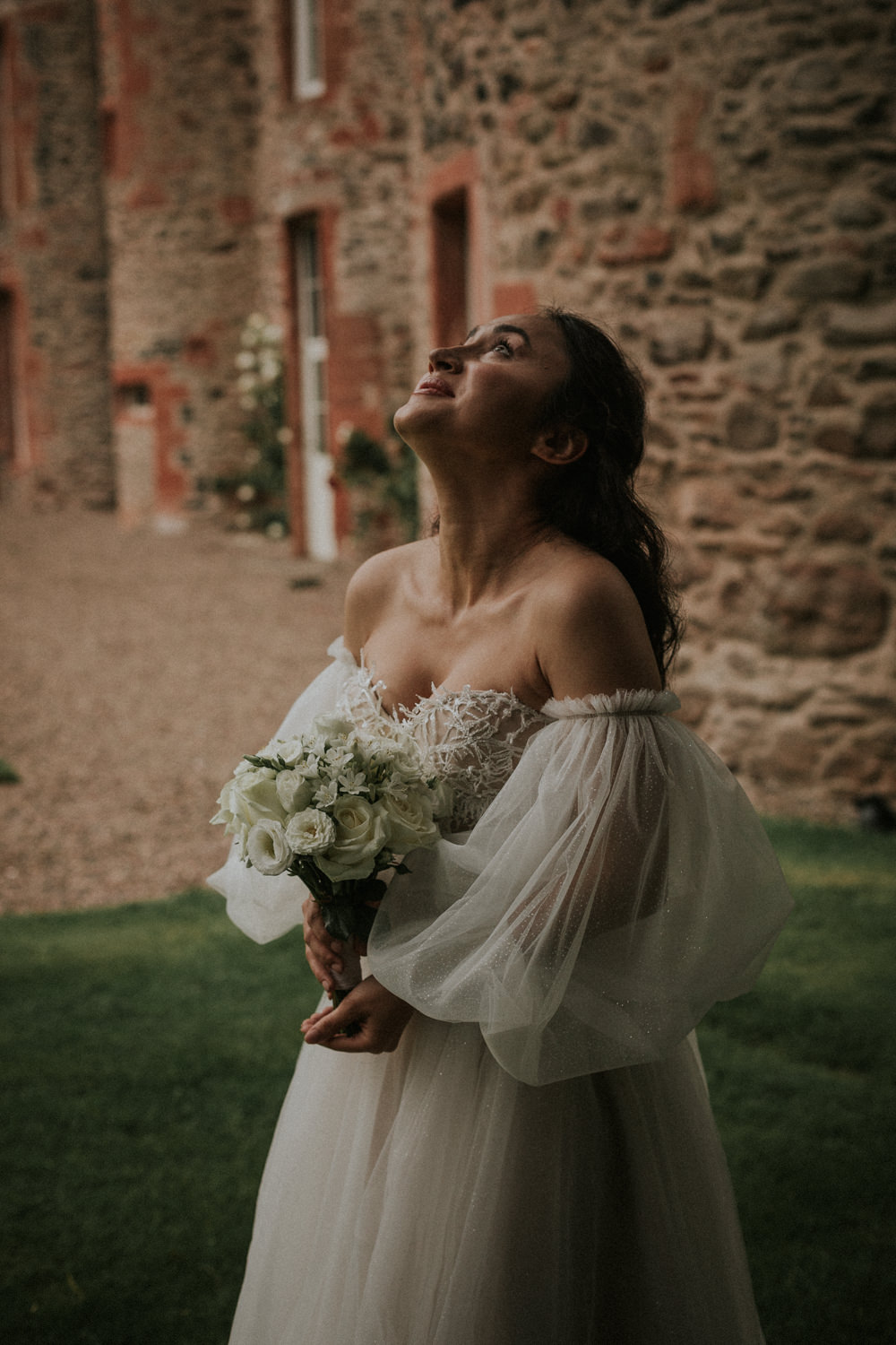 Dress Gown Bride Bridal Tatiana Kaplun Sleeves Sparkle Tulle Strapless Thirlestane Castle Wedding Bernadeta Kupiec Photography