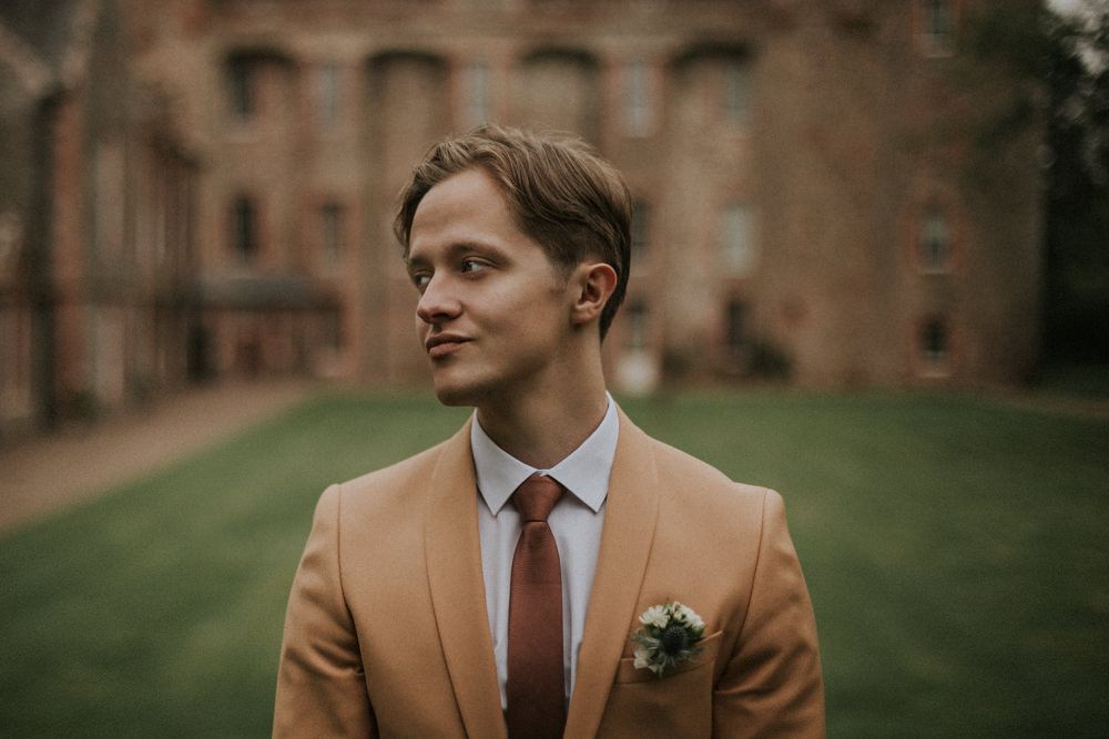 Groom Suit Tan Camel Tie Thirlestane Castle Wedding Bernadeta Kupiec Photography
