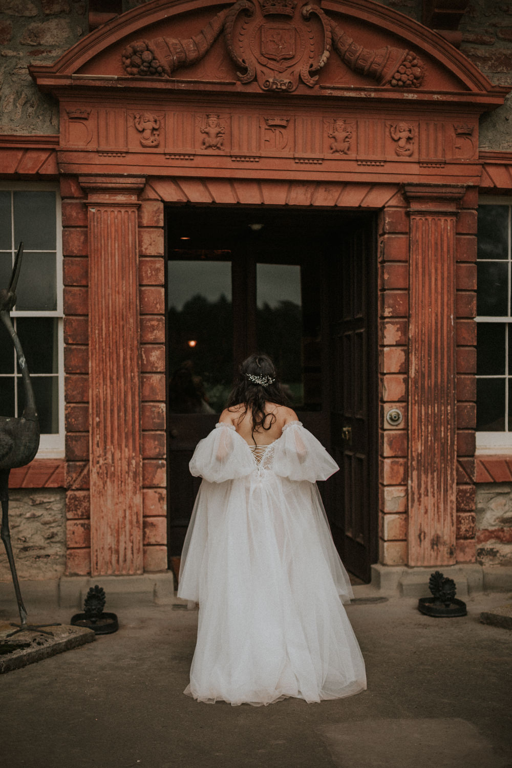 Dress Gown Bride Bridal Tatiana Kaplun Sleeves Sparkle Tulle Strapless Thirlestane Castle Wedding Bernadeta Kupiec Photography