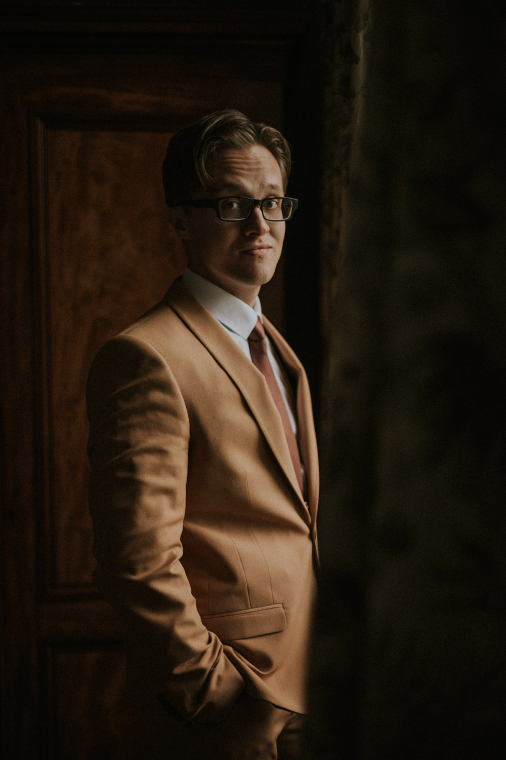Groom Suit Tan Camel Tie Thirlestane Castle Wedding Bernadeta Kupiec Photography