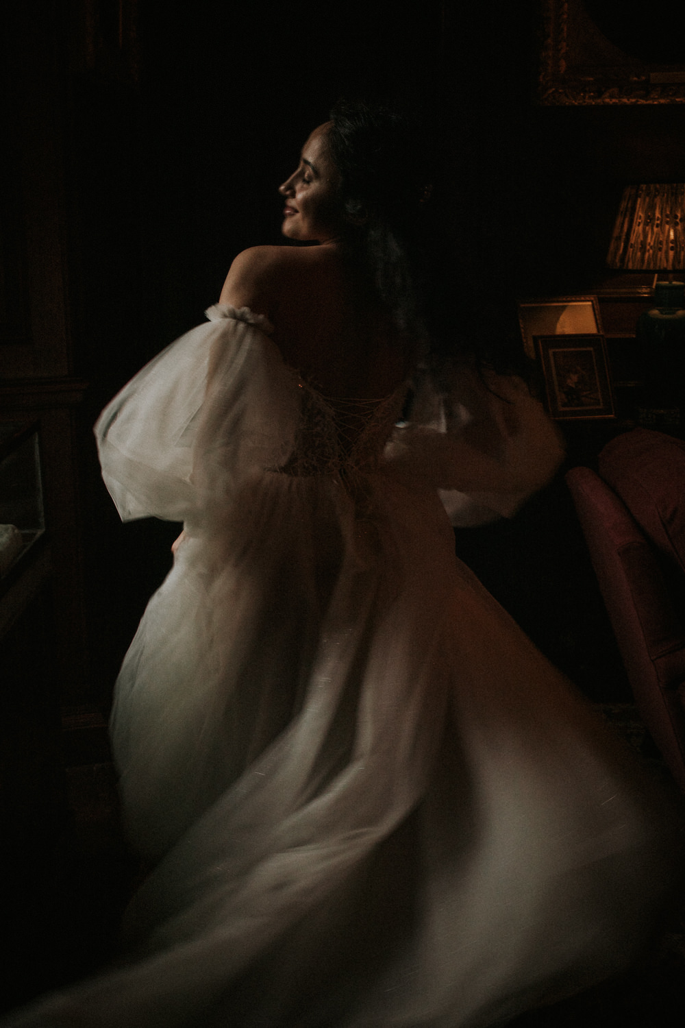Dress Gown Bride Bridal Tatiana Kaplun Sleeves Sparkle Tulle Strapless Thirlestane Castle Wedding Bernadeta Kupiec Photography