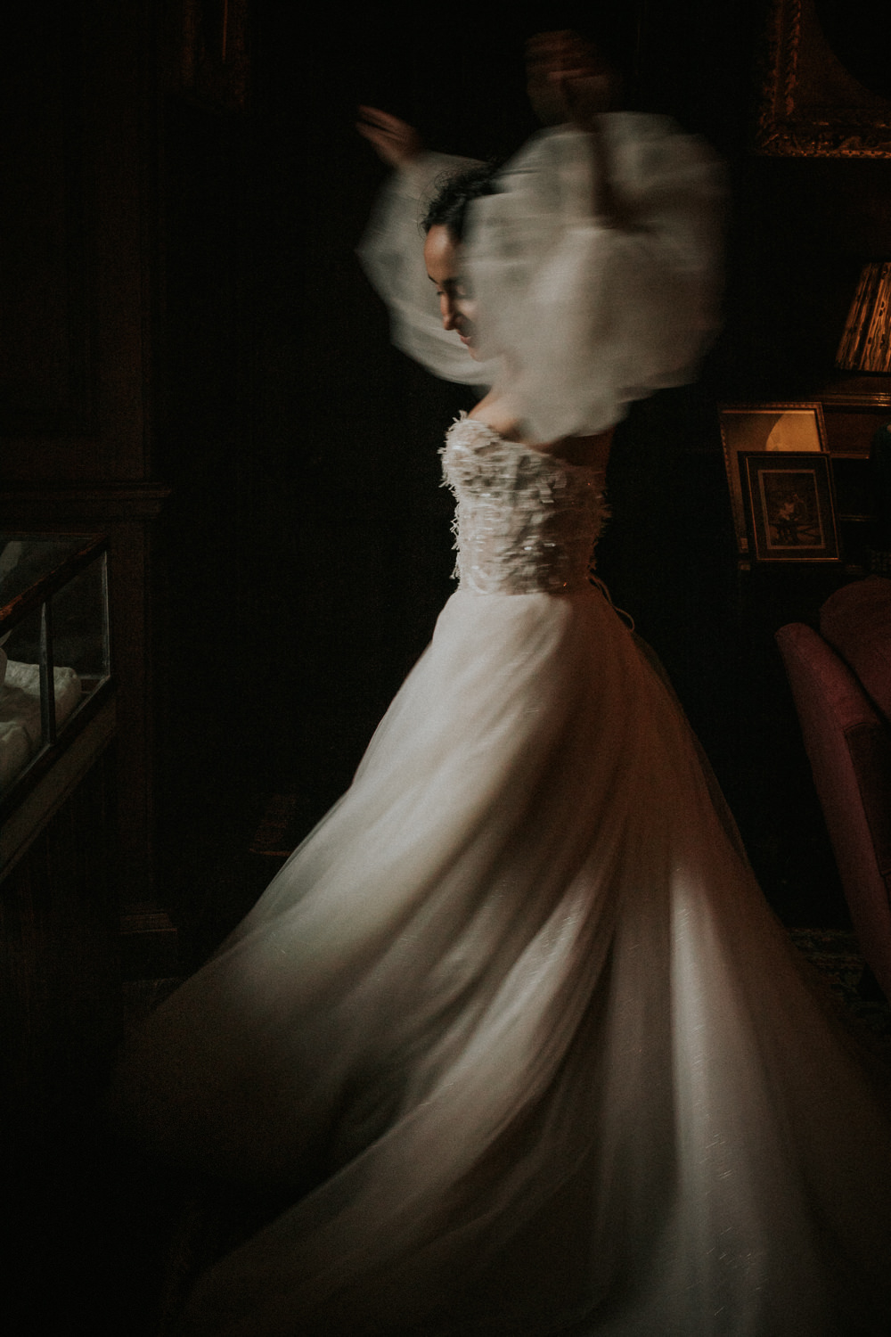 Dress Gown Bride Bridal Tatiana Kaplun Sleeves Sparkle Tulle Strapless Thirlestane Castle Wedding Bernadeta Kupiec Photography