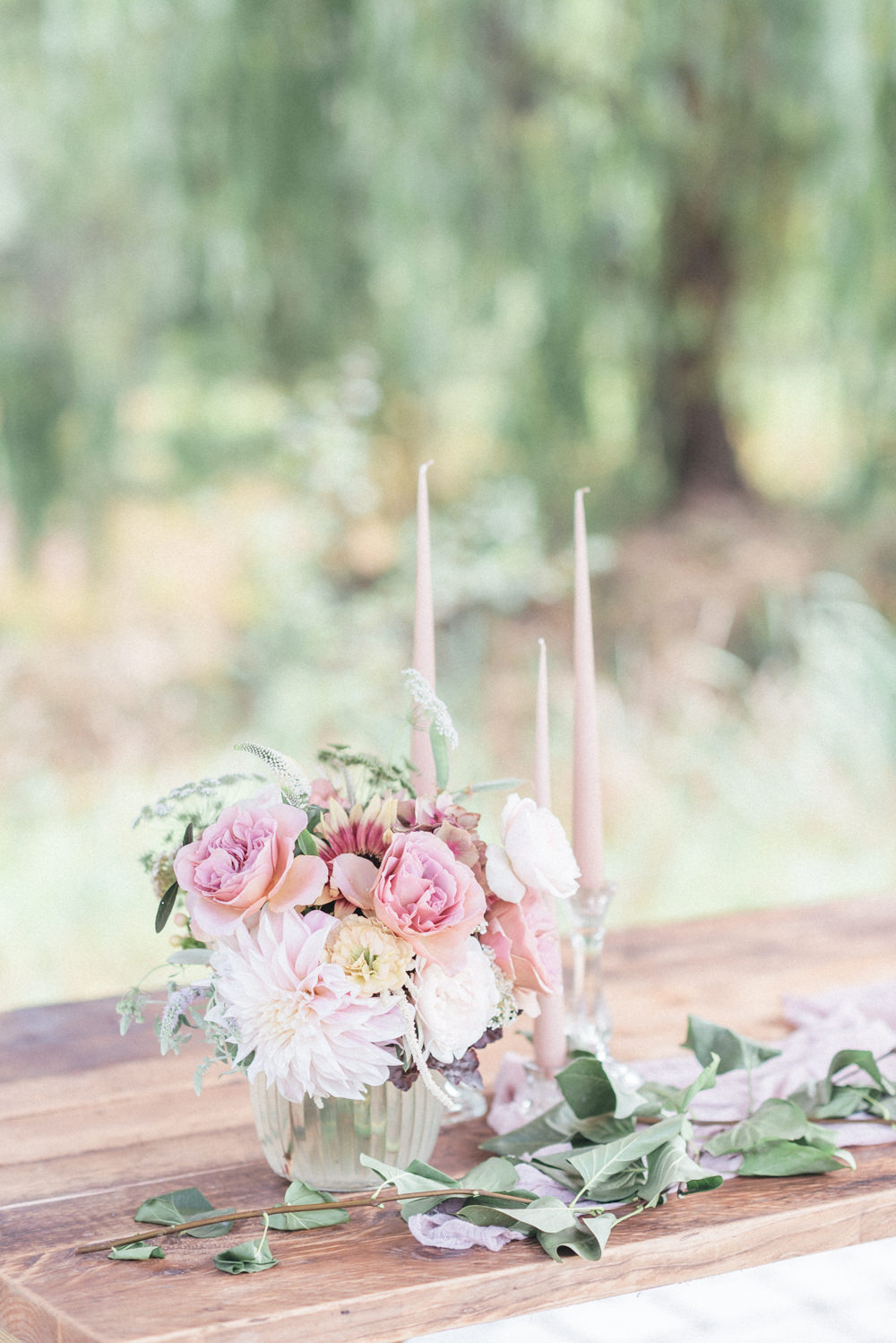 Ceremony Table Flowers Pink Dahlia UK Destination Wedding Hannah McClune Photography