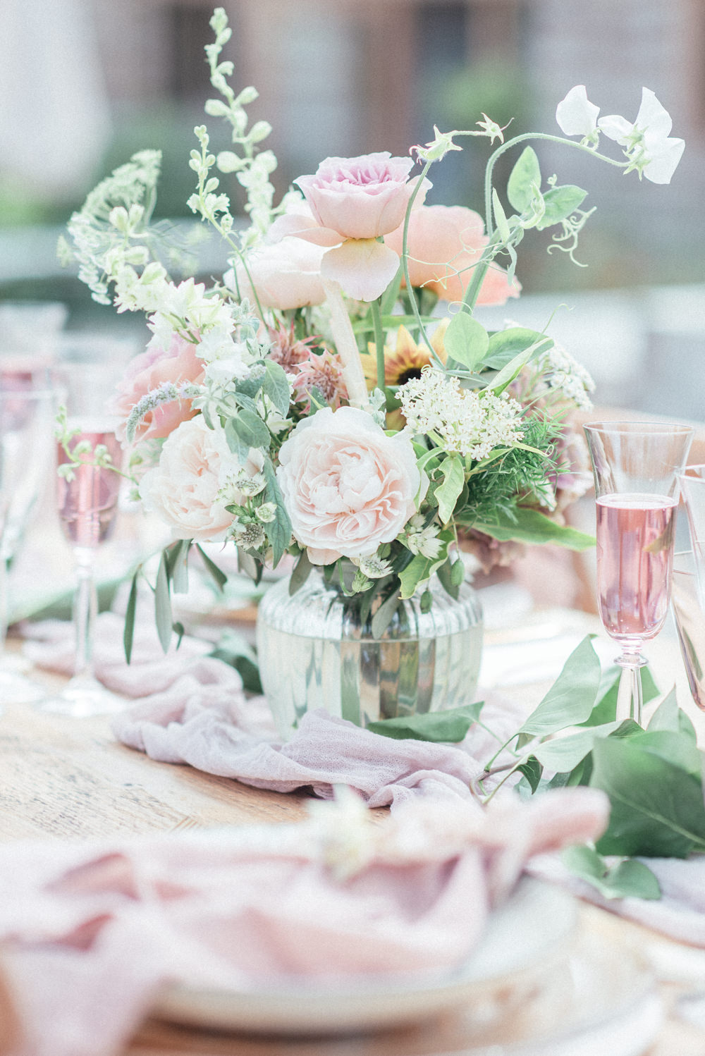 UK Destination Wedding Hannah McClune Photography Table Flowers Centrepiece Pink Rose